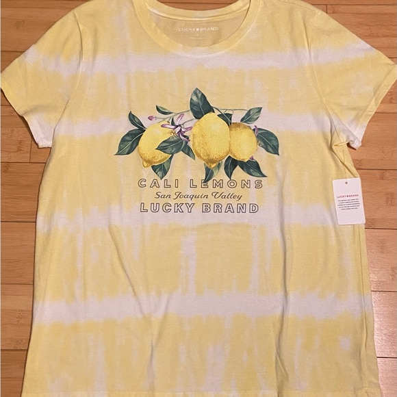 Lucky Brand Cali Lemons Graphic Tee L Yellow Tie Dye NWT - Picture 2 of 5
